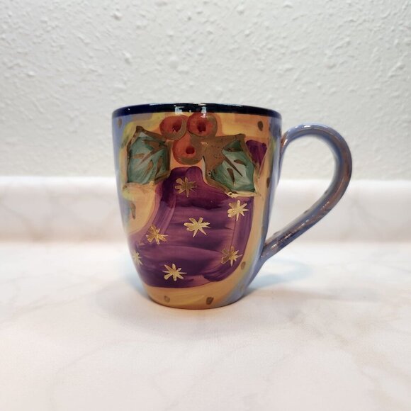 Starbucks Coffee Mug Hand Painted Italy Christmas Winter Holly Berry Stocking - Picture 1 of 7